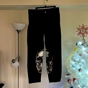 MENS RELAXED FIT SKULL GRAPHIC PRINT JEANS ☠️🖤